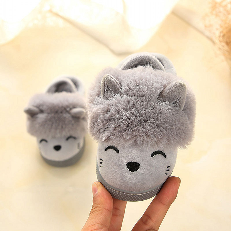 儿童棉拖鞋1 灰色眯眯眼-18/19码内长15.5cm（有后跟带）