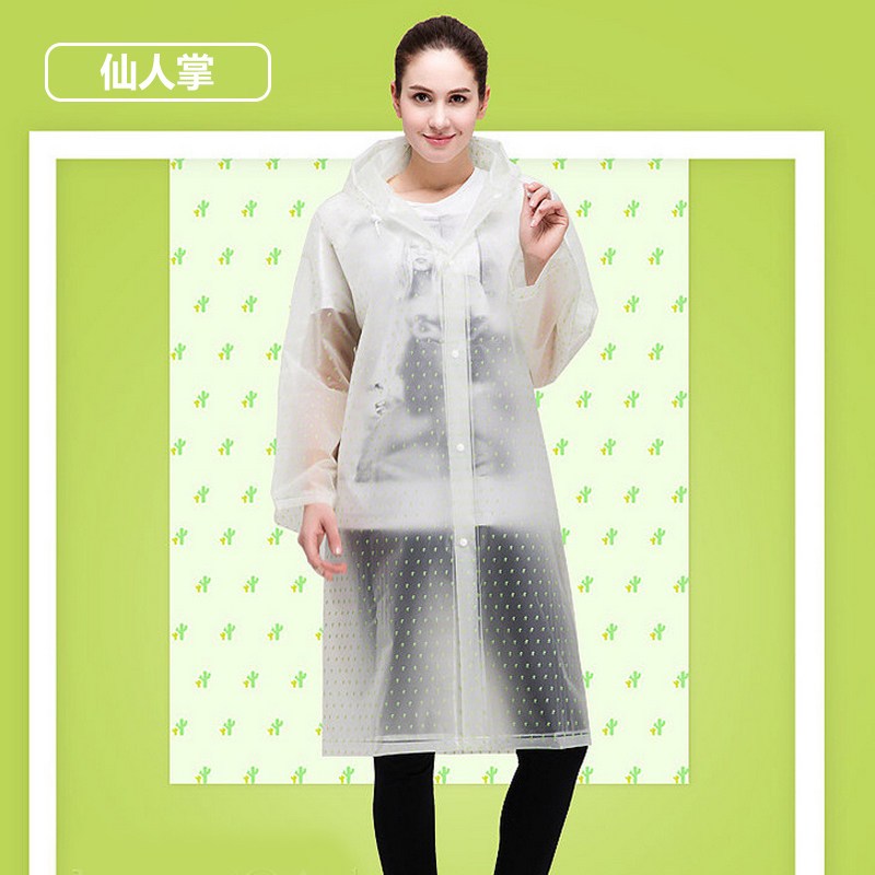 单人旅游透明雨衣成人徒步防水连体男女式户外长款雨披_1 印花-仙人掌