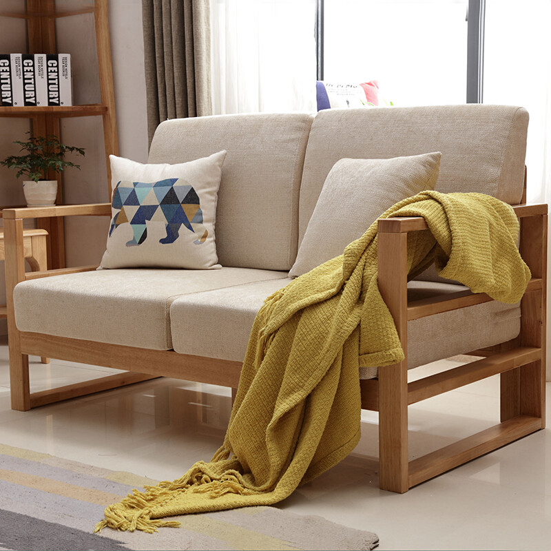 欧宝美北欧实木沙发组合布艺沙发简约现代小户型家用沙发3+2+1组合原木色 3+2+1套装