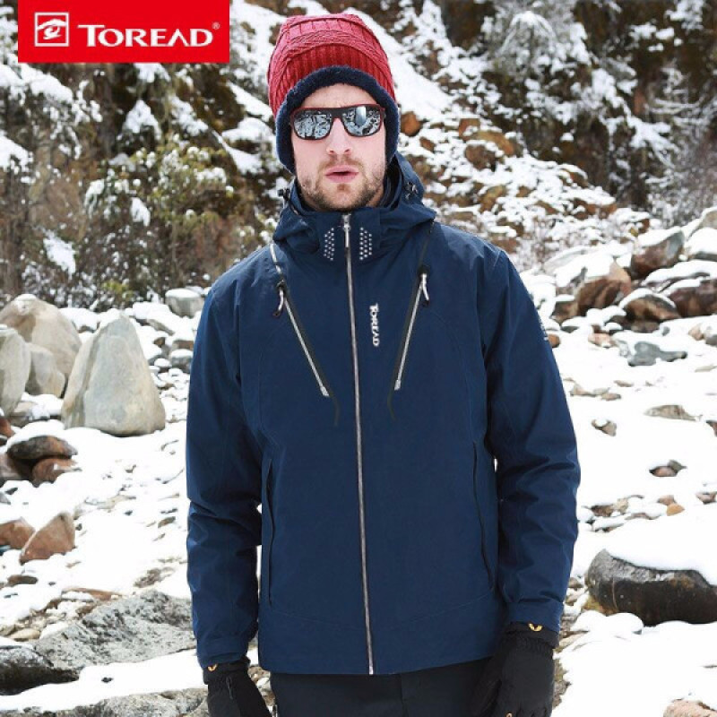 探路者（TOREAD）户外运动秋冬男女款防风保暖两件套套羽绒冲锋衣KAWF91339/92340 XS KAWF91339-G54X/斯蓝黑（男）