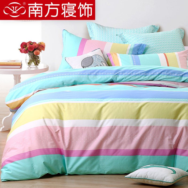 南方寝饰纯棉四件套全棉1.8m床品单人被套床单双人1.5米床上用品 1.8m（6英尺）床适合220x240cm被芯 城市节奏