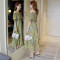 孕妇雪纺长款宽松孕妇连衣裙一字领露肩韩版女装度假裙 黄色 M M 黄色