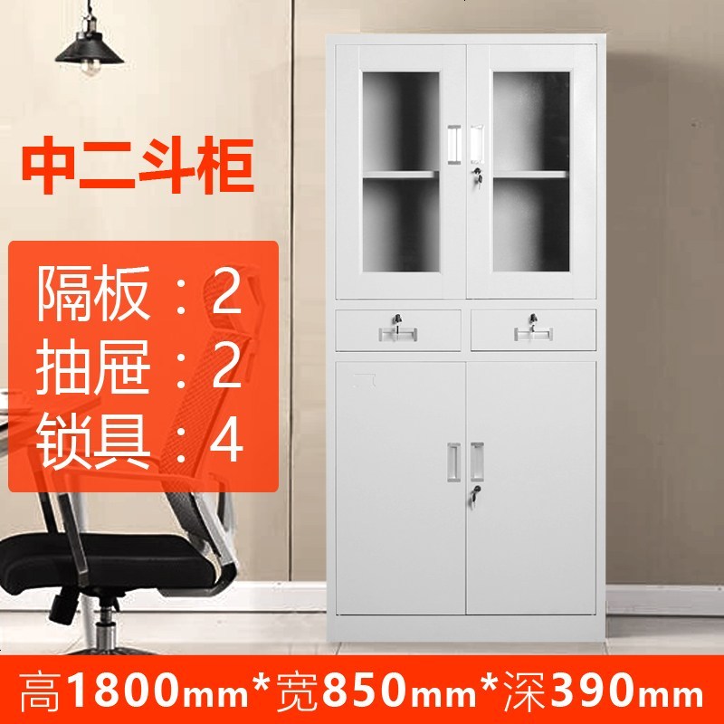 办公文件柜铁皮柜档案柜a4资料柜凭证柜书柜矮柜储物柜带锁小柜子_808_55 二斗文件柜_0.7mm