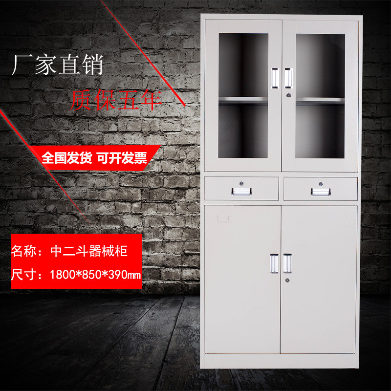 南京加厚文件柜铁皮柜钢制凭证柜资料柜员工更衣柜玻璃书柜档案柜_733_751 中二斗器械柜_0.7mm