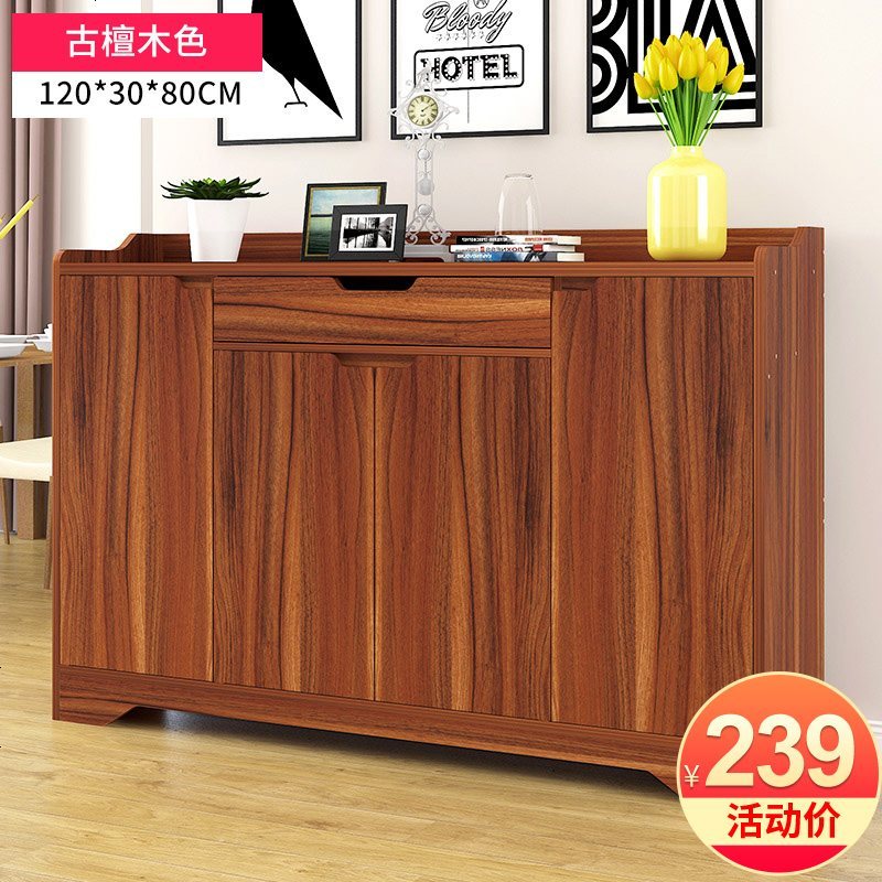 鞋柜简约现代厅柜简易柜子经济型省空间鞋架多功能储物柜玄关柜_817_722 组装_120cm古檀木色