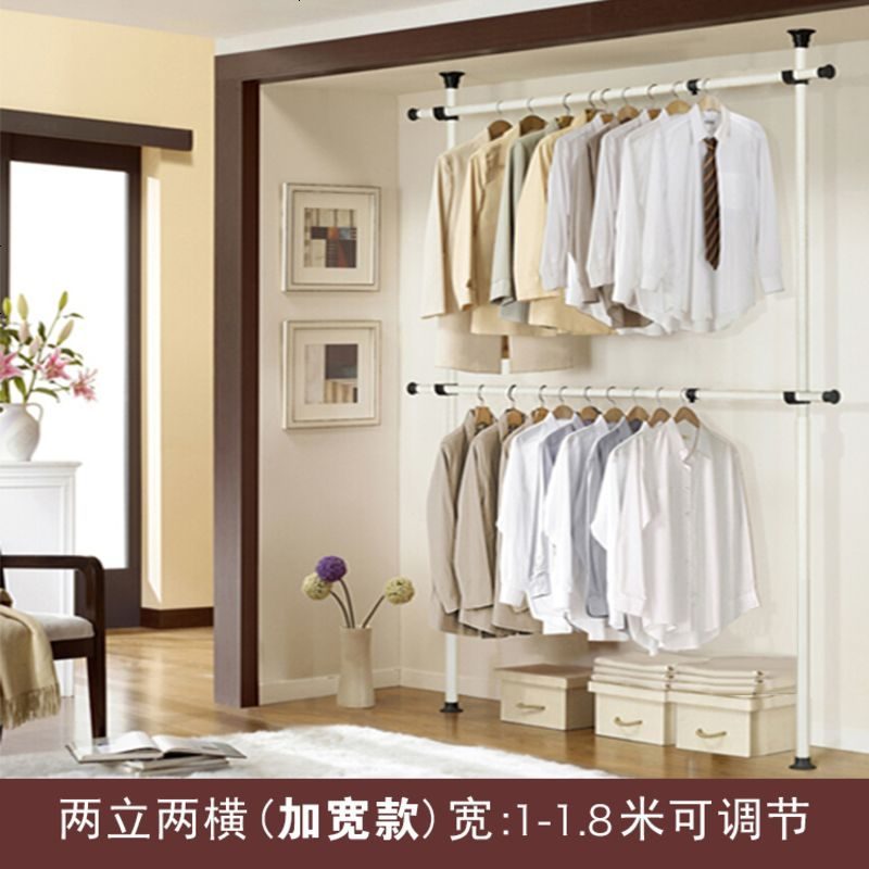 简易布衣柜钢管加粗加固收纳布艺组装经济型简约现代折叠钢架衣橱_103_487 两立两横（加宽版1-1.8米）