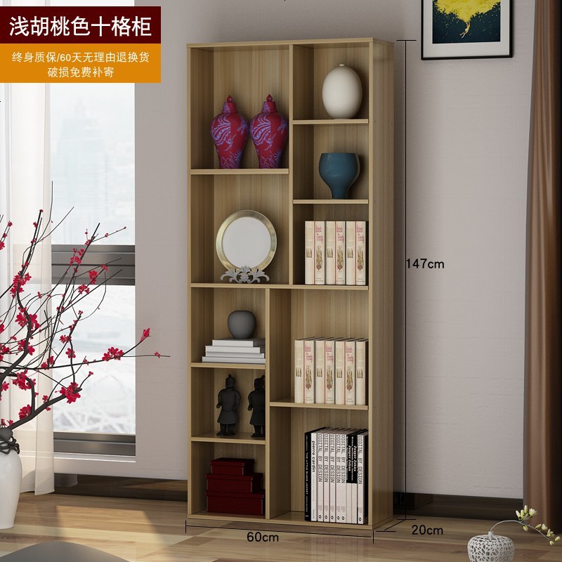 简约现代书架飘窗置物架简易学生柜子桌面桌上落地创意儿童书柜小_1_590 十格柜浅胡桃