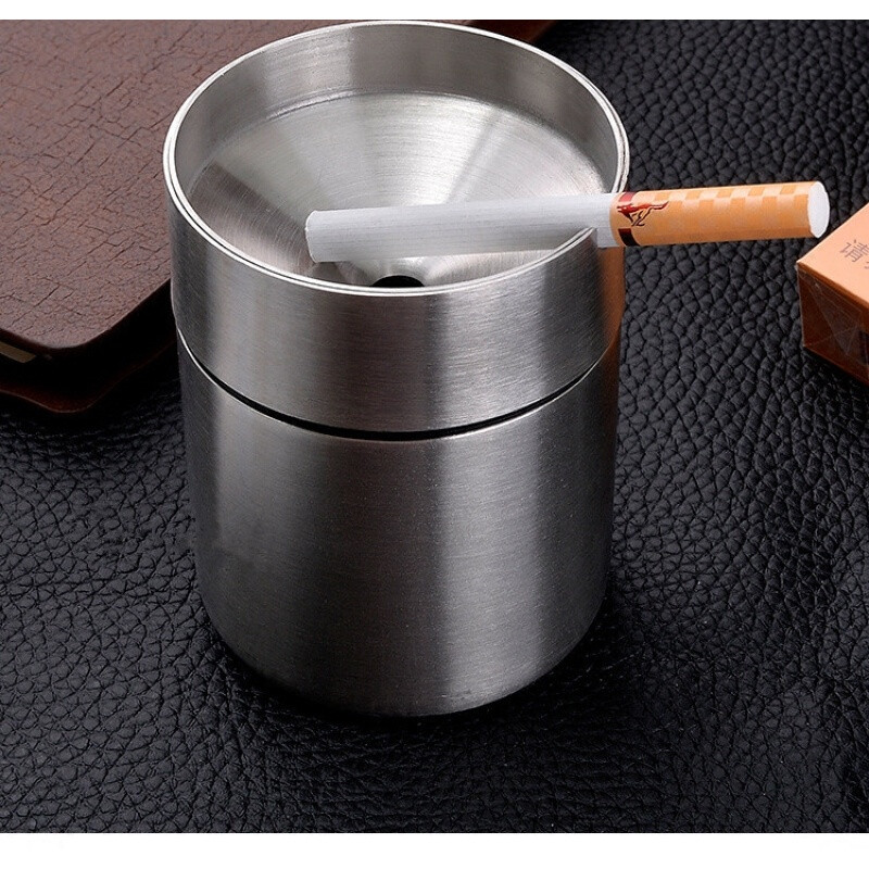 甄萌车载烟灰缸创意个性有盖车上烟灰缸带盖多功能通用不锈钢烟灰缸 大号可拆款车载家用