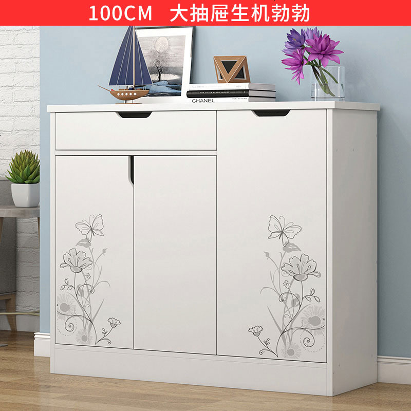 鞋柜收纳简约现代省空间家用仿实木玄关储物厅柜经济型简易鞋架 组装_100cm生机勃勃B