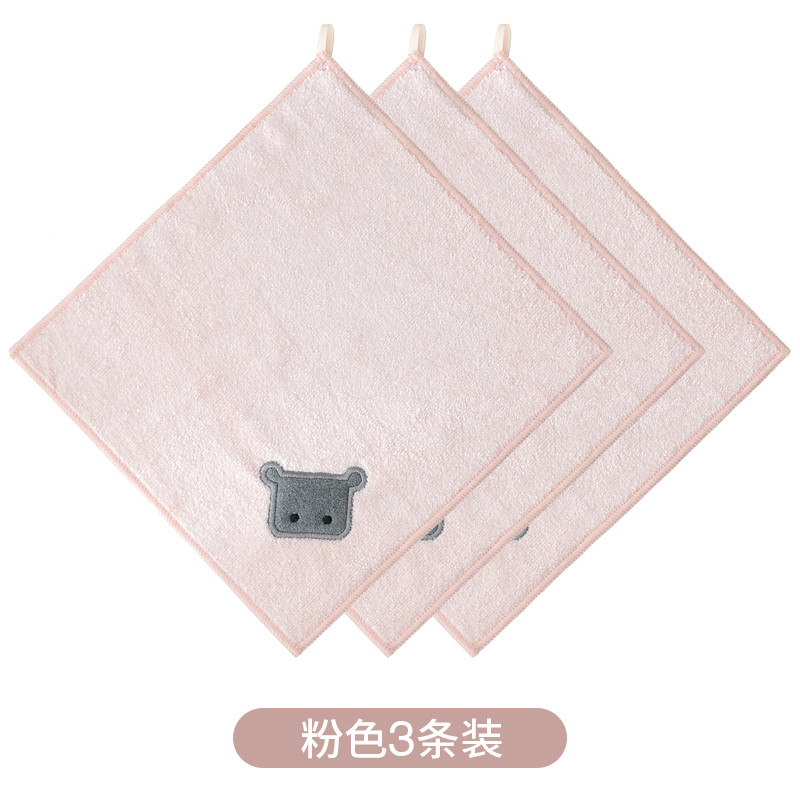 喜家家 【3条装】卡通百洁布家务清洁双面吸水抹布袖套加厚不掉毛不沾油洗碗巾厨房洗碗布 粉色河马