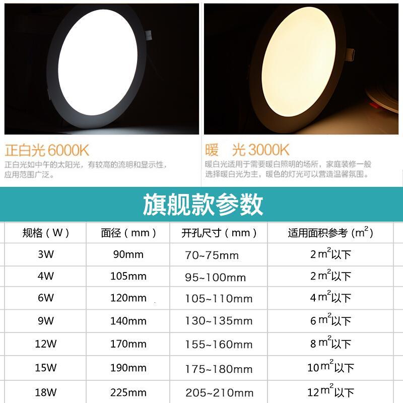 LED筒灯射灯LED面板灯圆形10只装9W12W15W天花灯嵌入式格栅_1_2 6W开孔10.5~11cm暖光【10只装】