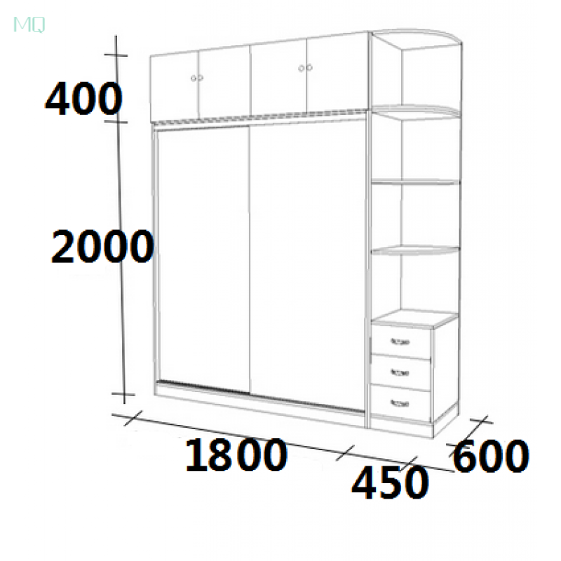 衣柜推拉简约现代实木2整体经济型移滑板式卧室组装定制宽1.6主柜+顶柜2 宽2.25米【1.8米主柜+顶柜+转角
