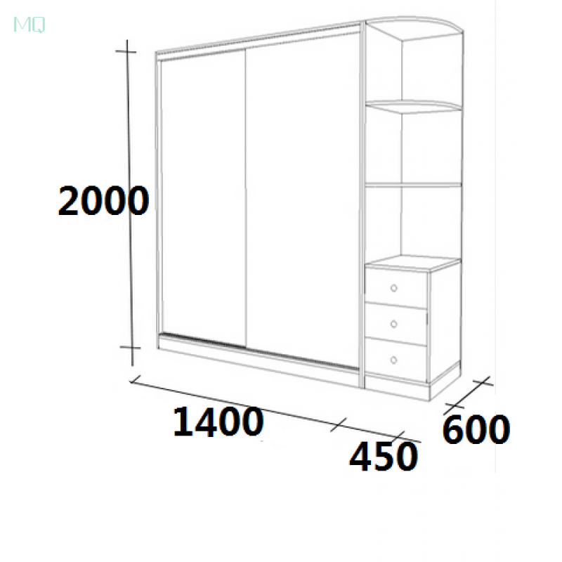 衣柜推拉简约现代实木2整体经济型移滑板式卧室组装定制宽1.6主柜+顶柜2 宽1.85米【1.4米主柜+转角