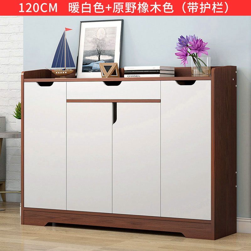 简易鞋柜多功能口收纳柜大容量鞋架简约现代经济型家用厅柜木_580_119 组装_G款-120cm原野橡木色