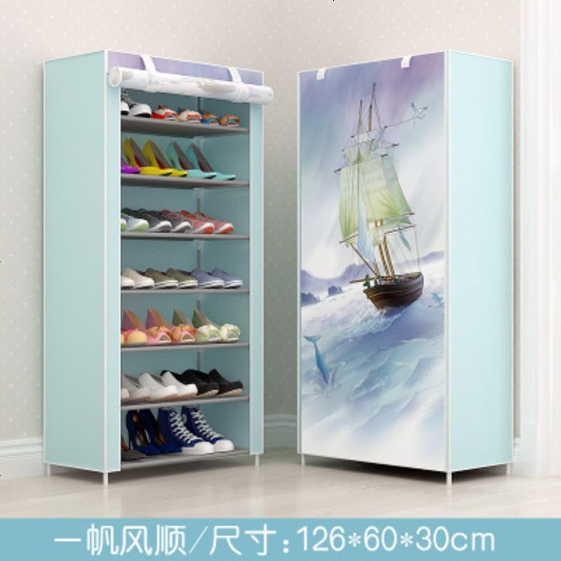 多层简易带布罩鞋架经济型家用组装宿舍布艺牛津布防尘收纳鞋柜_936_817 7层_帆船