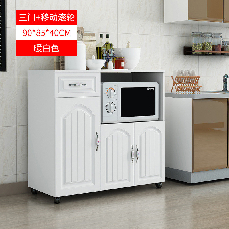 橱柜碗柜餐边茶水柜子微波炉收纳储物厨房带阳台客厅现代简约_458_652 三_暖白（轮子款）_双_