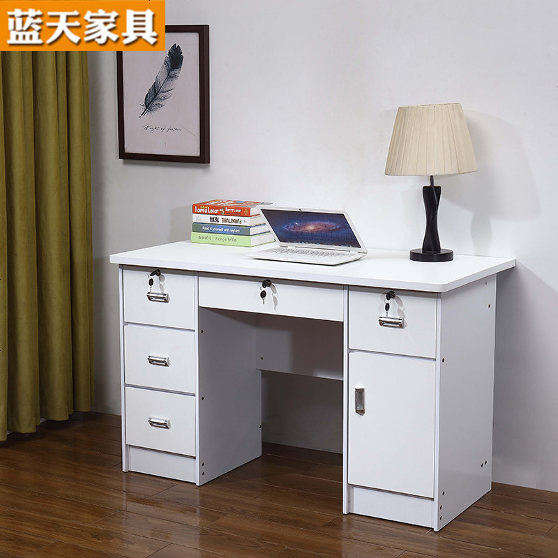 家用简约现代电脑桌办公书桌卧室多抽屉桌1.2米经济型 单人写字台_18_307 暖白色办公桌（1.2米X0.6米）