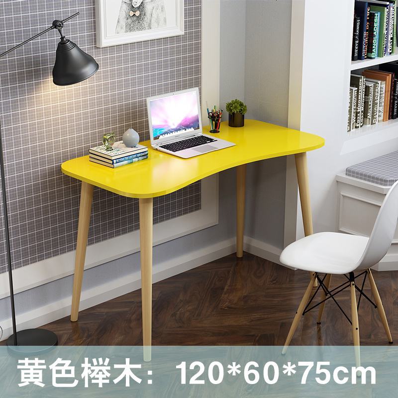 北欧书桌简易现代家用台式电脑书桌学生桌子现代宿舍卧室实木书桌_743_49 黄色120*60*75cm