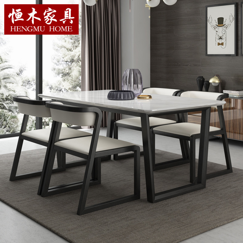 北欧实木大理石餐桌椅组合长方形现代简约饭桌家用轻奢餐台家具_9_612 1.6桌+4椅（餐椅颜色可定制）