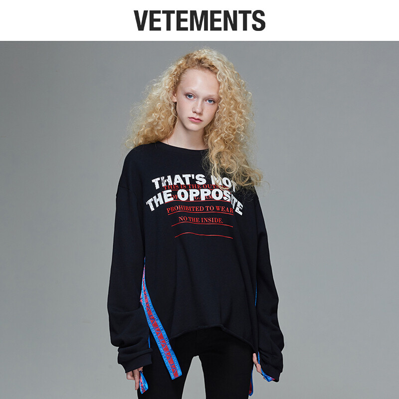 vetements圆领卫衣女春秋款2018新款刺绣潮女士卫衣休闲衣服黑色 XL 默认颜色