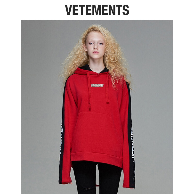 vetements卫衣女长袖连帽拼色刺绣logo女装2018秋冬新款红色 L 默认颜色