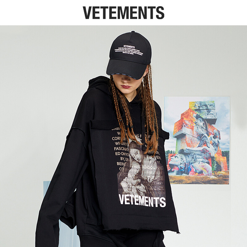 vetements卫衣女长袖连帽女装2018秋冬新款圣母贴片印花剪破反底反骨【预售】黑色 XL 默认颜色