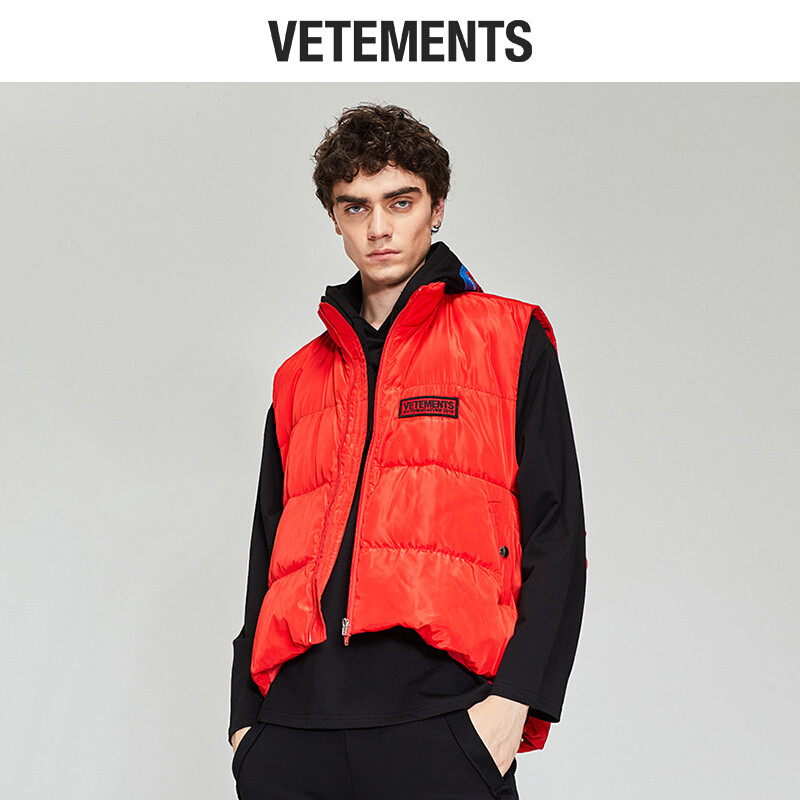 vetements羽绒马甲男短款茧型坎肩刺绣绣花标外穿上衣男装2018冬季新款oversi L 红色