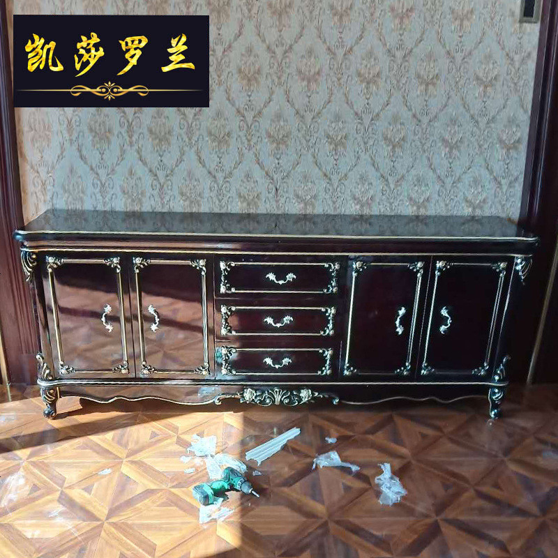 欧式餐边柜美式大理石实木茶水柜黑檀色新古典餐厅隔断储物柜新款_807_990 2.0*0.45m(纯色木面)_4_