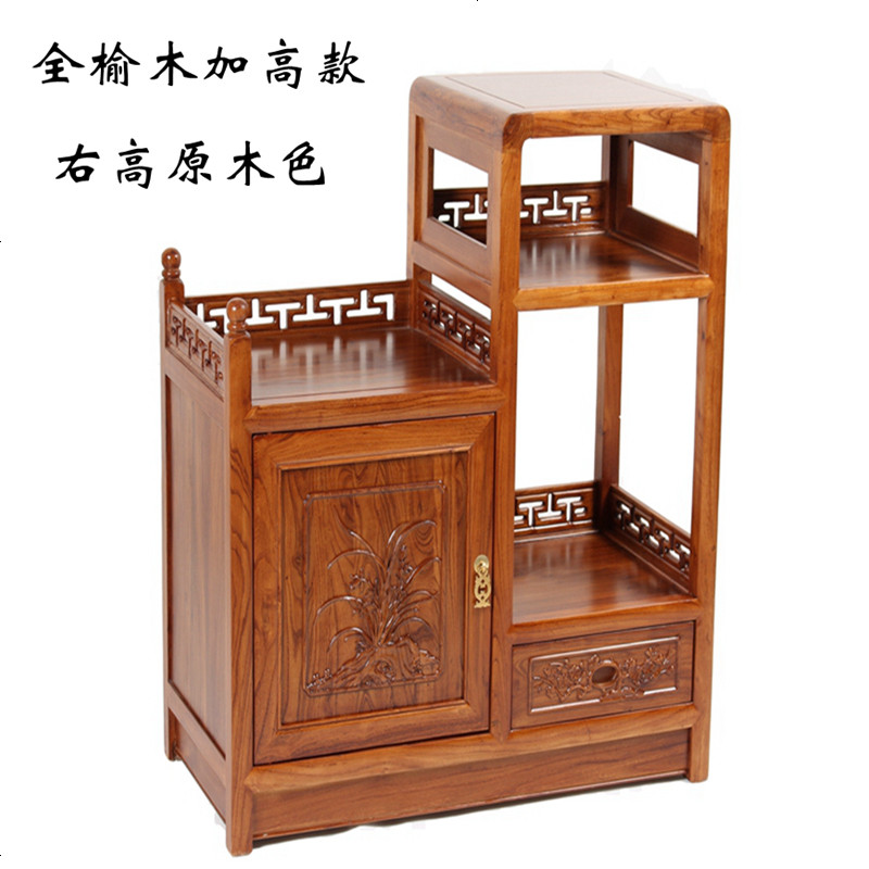 中式实木茶水柜仿古餐边柜榆木玄关柜酒水柜客厅茶柜茶车储物柜 加高款：右高原木色_单_