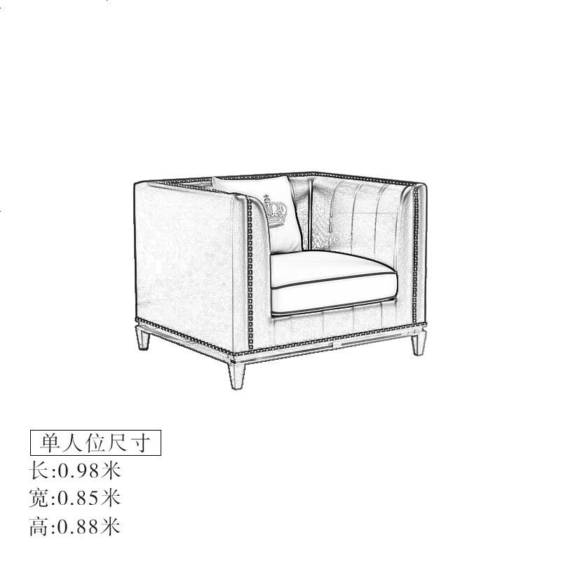 港式轻奢后现代美式皮艺沙发皮布新古典简约不锈钢镀金客厅三人位 组合_单人位