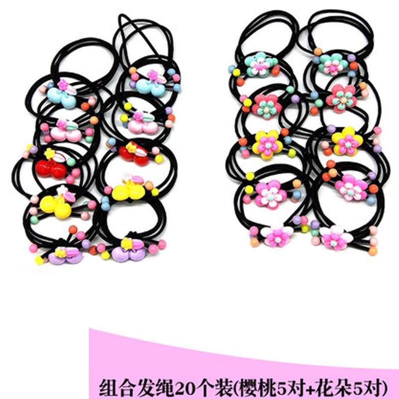 【10对装】儿童发饰品橡皮筋珍珠发绳女童头饰扎头发宝宝头绳发圈头花简约小孩子发饰 组合发绳20个装S罐(樱桃5对+花朵5对)