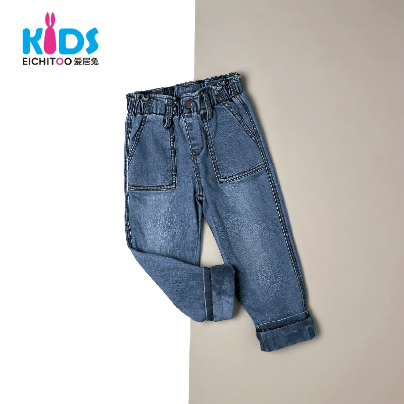 EICHITOOKIDS爱居兔童装2018冬季女小童中腰休闲保暖牛仔裤 130/53 牛仔蓝18