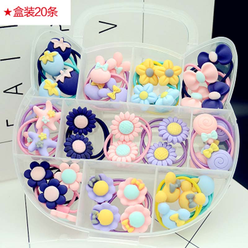 儿童发饰发夹宝宝皮筋发卡头花饰品小女孩发圈女童头绳发圈套装简约可爱小孩子发饰 田园系发绳混装★盒装20条