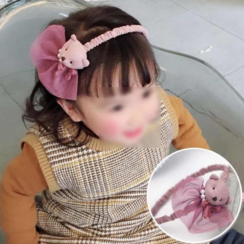 儿童发箍可爱韩版甜美头饰小学生女孩 发夹女童头箍发卡简约清新小孩子发箍 紫粉小熊