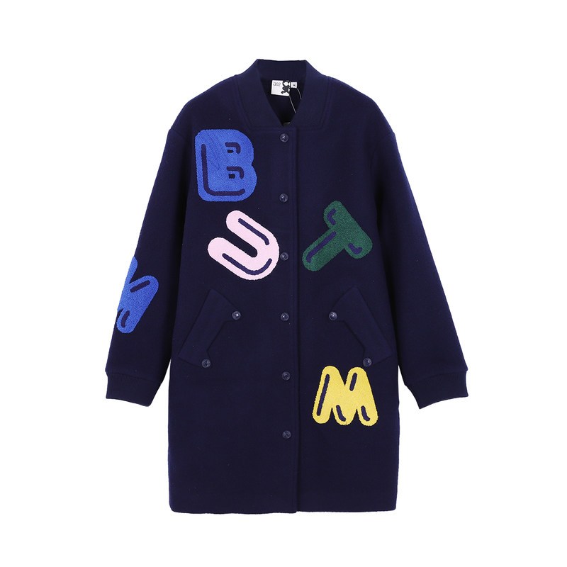 a02新款时尚韩版bf棒球服chic中长毛呢外套女DTS6C0151CT M 深蓝色-607