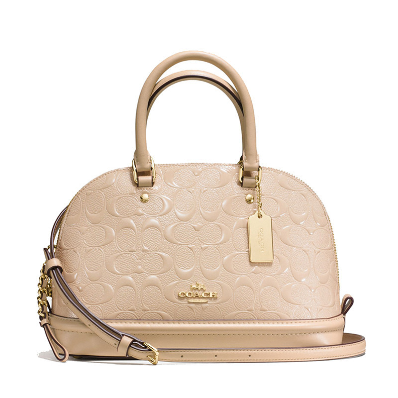 COACH 蔻驰 女士新款流行手提单肩包 小号斜挎压花贝壳包 酒红 F55450 杏色55450