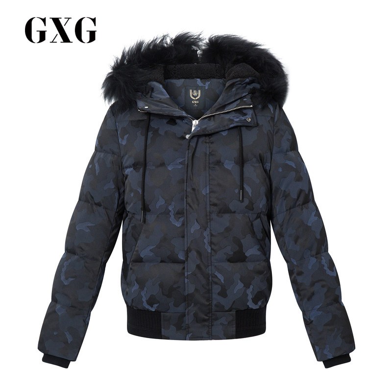 GXG男装冬季男士时尚花色加厚保暖短款连帽羽绒服男_1 185/XXL 花色