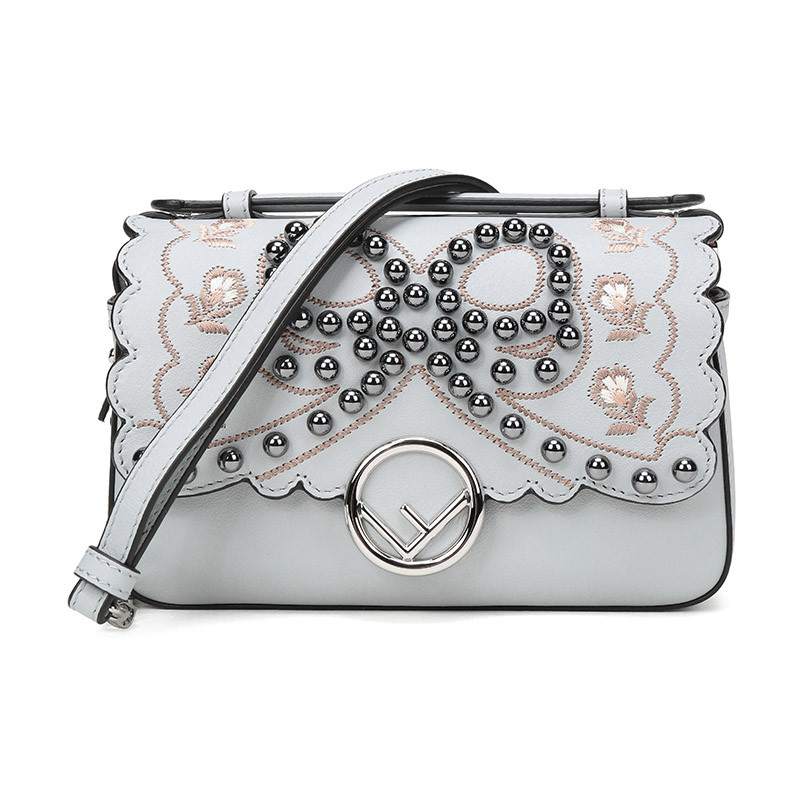 FENDI 士牛皮手提单肩斜挎包 8M0371 A3E0 F138F-浅蓝色米白色