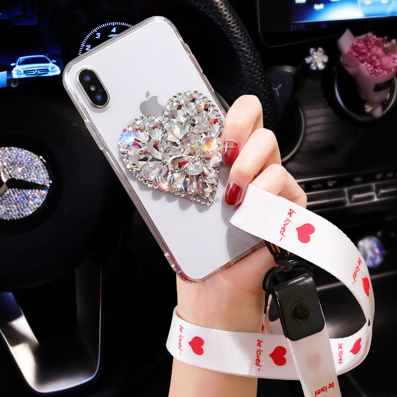 TL 苹果X手机壳日韩潮iPhone6s保护套7plus女款6splus水钻壳XSMAX手机壳带挂绳XR硅胶套软壳 iPhoneXSmax白钻（透明壳）