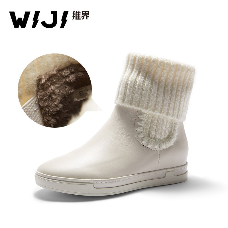WIJI冬季雪地靴女2018新款时尚潮流休闲青春纯色气质个性保暖女靴_1 白色 39