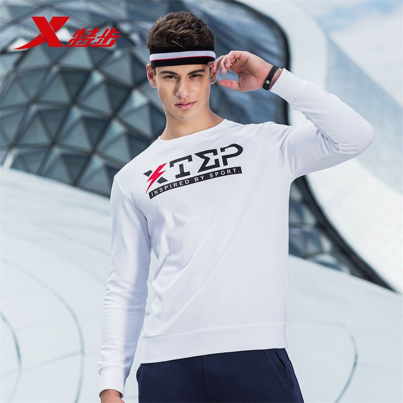 XTEP特步2018套头卫衣圆领外套男长袖套头衫运动卫衣 3XL 白色