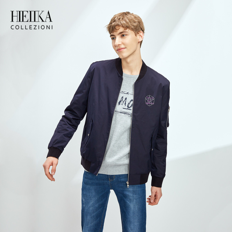 Hieiika海一家男装2019春季青春字母绣标夹克 170/88A/M 藏青B3