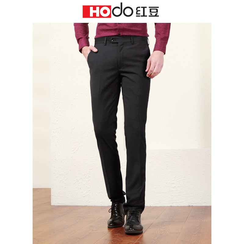 红豆男装 男士西裤商务休闲舒适有型纯色西裤长款 35 S5黑色