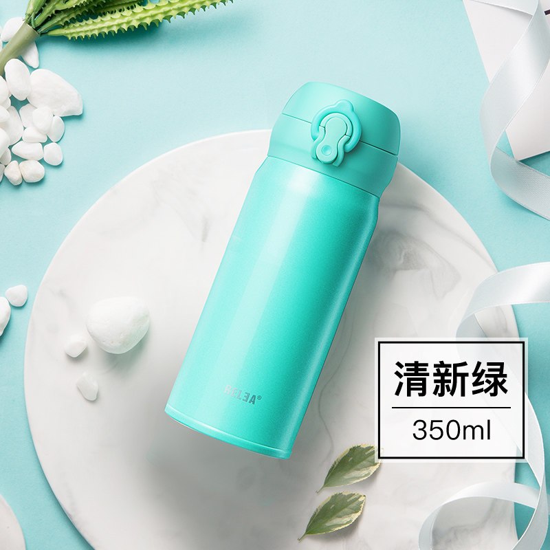物生物保温杯女316不锈钢便携可爱红杯ins大容量情侣学生杯子 清新绿350ml