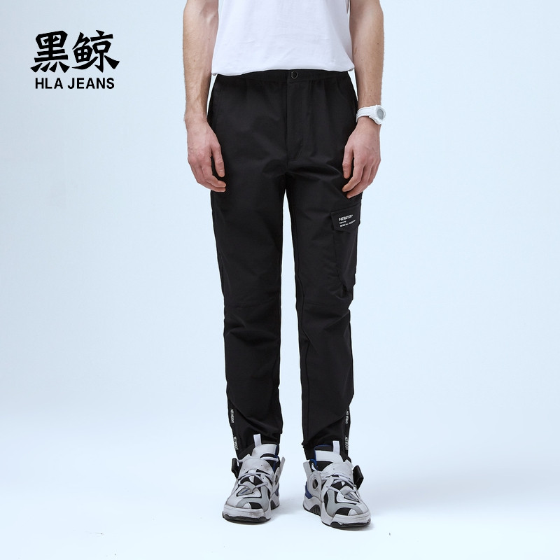 黑鲸HLAJEANS束脚休闲工装裤男2019春季裤脚拉链装饰长裤男海澜潮牌CKCAJ19007A 黑色07 180/94A