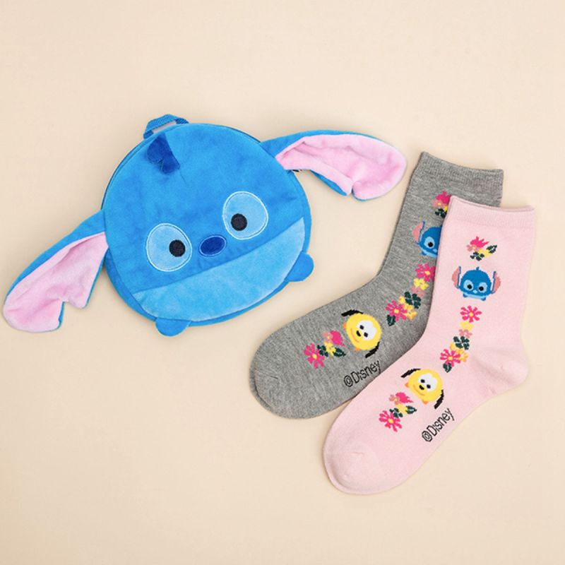 阪织屋迪士尼松松米妮史迪奇可爱女袜2双装创意卡通维尼熊小挎包 均码 混色4