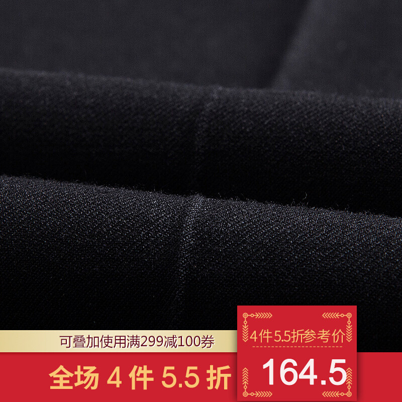 才子男装2019春季新款商务西裤犀牛褶工艺西装裤修身休闲西服裤子_1 34/88cm 黑色