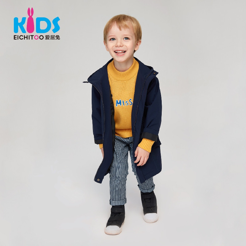 EICHITOO KIDS爱居兔童装2019春季男小童时尚长袖套头毛衫 中黄镶拼01 120/60
