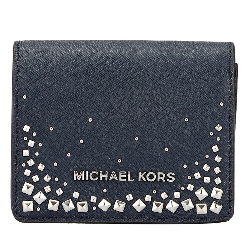 MICHAEL KORS 迈克·科尔斯 MK女包钱包 真皮短款女士钱包钱夹 藏青色
