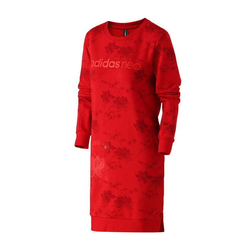 adidas阿迪达斯NEO女装运动休闲圆领连衣裙DZ7607 L DZ7608浅猩红/浅猩红